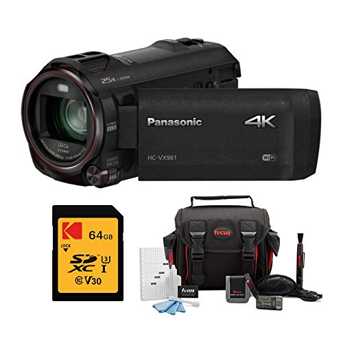 Panasonic HC-VX981K 4K Ultra HD Camcorder Bundle with Gadget Bag with Accessory and Cleaning Kit anf 64GB SDXC Memory Card (3 Items)