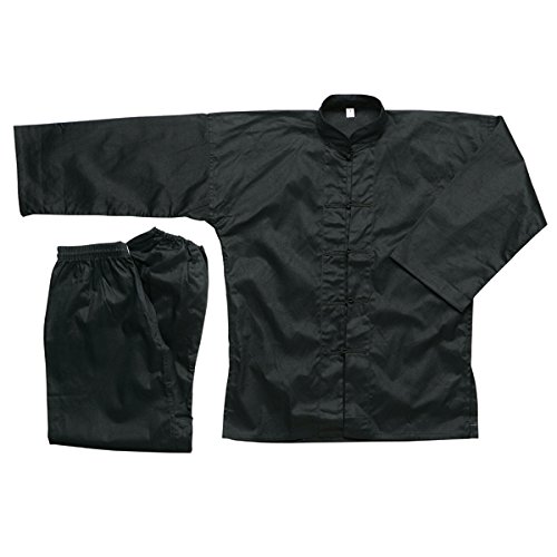 Ace Martial Arts Supply 100% Cotton Kung Fu Uniform -All Black, All White, and Black with White Cuffs (All Black, 7)