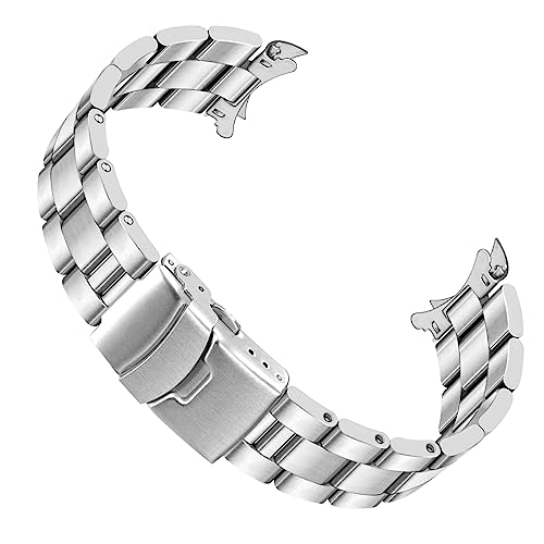 Juntan 22mm Silver Solid Stainless Steel Curved End Watch Band Double Deployment FlipLock Buckle