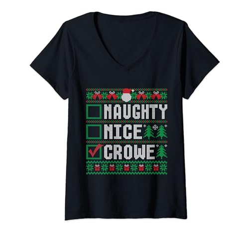 CROWE Family Name Xmas - Naughty Nice CROWE Christmas List V-Neck T-Shirt