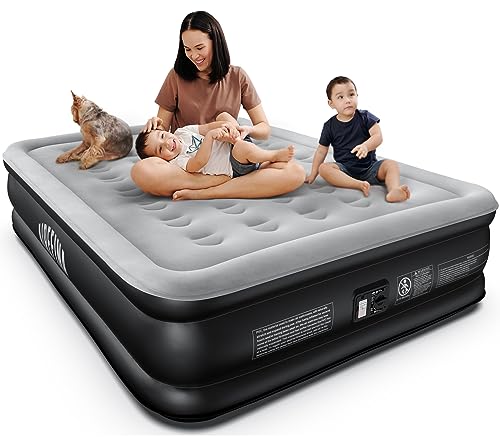 Airefina 18' Queen Size Air Mattress, Blow Up Mattress with Built-in Pump, Inflatable Mattress for Camping & Guest, colchon Airbed - Self Inflating, Durable, Portable & Waterproof Air Bed 80x60x18in