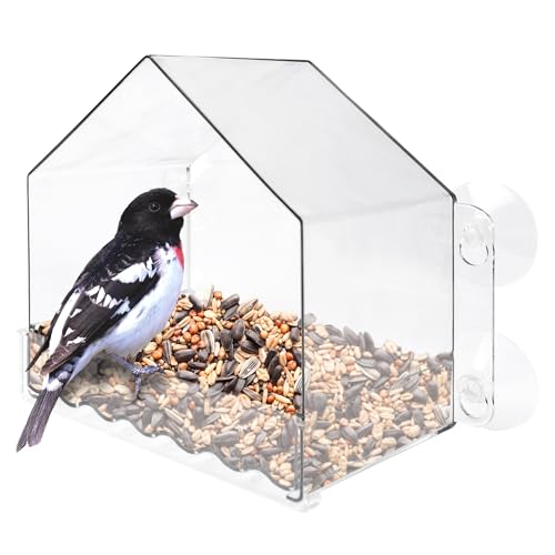 Nature's Way Win-3 Clear View Window Bird Feeder with Strong Suction Cups, Transparent Outdoor Wild Bird Seed Feeder and Décor, 2 Cup Capacity, Clear, 6.5'