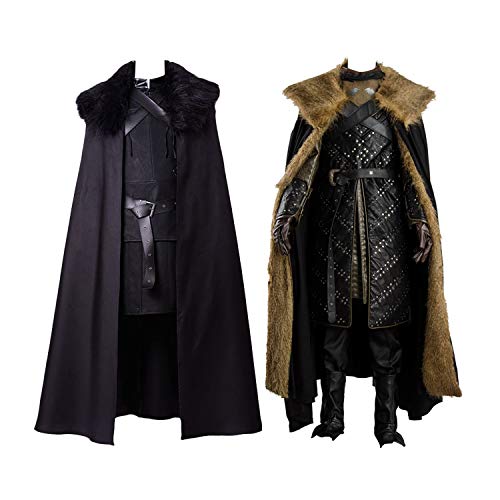 Jon Snow Cosplay Costume Knights Cosplay Night's Watch Costume Halloween Sansa Costume Cape Outfit (X-Largre, Black)