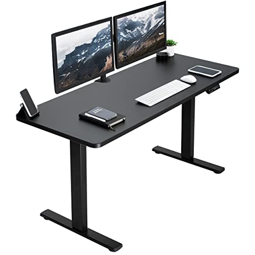 VIVO Electric Height Adjustable 60 x 24 inch Memory Stand Up Desk, Black Solid One-Piece Table Top, Black Frame, Standing Workstation with Preset Controller, 1B Series, DESK-KIT-1B6B