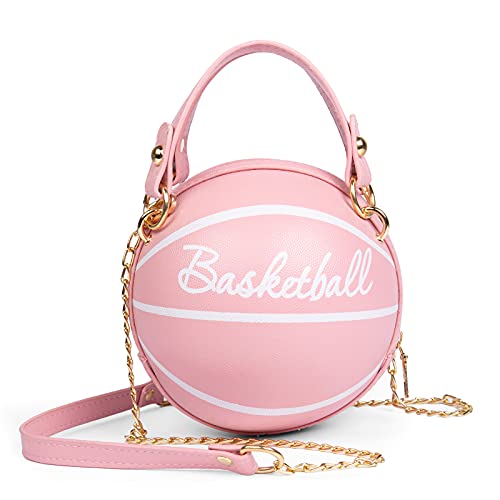 OHIW Women's basketball shoulder bag Messenger Bag handbag mini round bag PU bag, Zipper closure, suitable for women (pink)