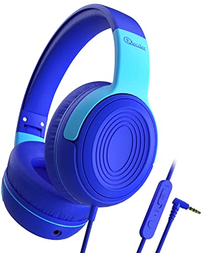 ELECDER Kids Headphones, S8 Wired, with Microphone for Boys Girls, Adjustable 85dB/94dB Volume Limited, 3.5 mm Jack for School/Kindle/Smartphones/Tablet/Airplane Travel(Navy/Blue)