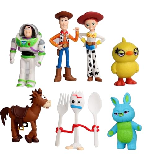 Toy Action Figures Story Toys Set, 1.5-2.3 inches Tall Action Figures with Woody, Buzz and Jessie,Toy Anime Figurines Story Characters (7 Pack)