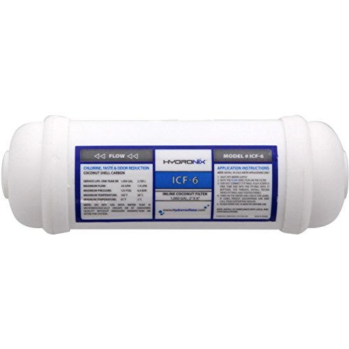 Hydronix ICF-6 Inline Reverse Osmosis Post, Fridge & Ice Coconut GAC Water Filter 2 x 6, 1000 Gal, 1/4' NPT Ports