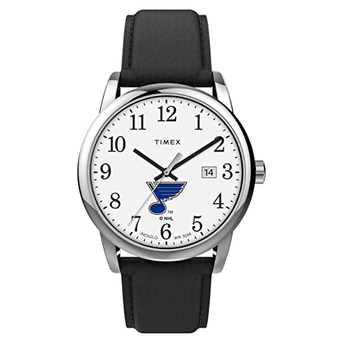 Timex Tribute Men's NHL Easy Reader 38mm Watch – Saint Louis Blues with Black Leather Strap