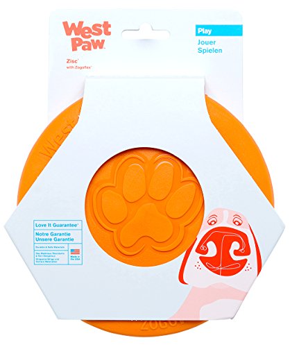 West Paw Zogoflex Zisc Dog Flying Disc, High Flying Aerodynamic Disc for Dogs Puppy – Lightweight, Floatable Disc for Fetch, Tug of War, Catch, Play – Doubles as Food/Water Bowl, Small 6.5', Tangerine