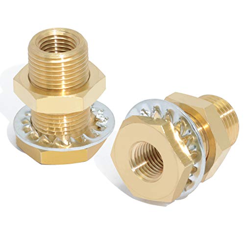 Boeray 2pcs Bulkhead Brass Pipe Fitting 1/4 Inch NPT Female Thread to 1/4 Inch NPT Female Thread 1.5 Inch Length Outer Diameter 3/4-16 Bulkhead Coupling Bulkhead Tank Fitting Frame Hose Connector