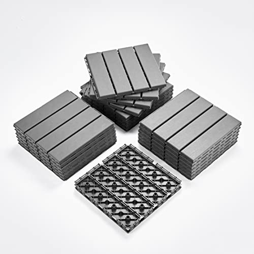 PANDAHOME 22 sq. ft Plastic Interlocking Deck Tiles Outdoor All Weather, 12”x12” All New PP Patio Deck Tiles Waterproof, Patio Flooring Decking for Porch Poolside Balcony Backyard - Grey L