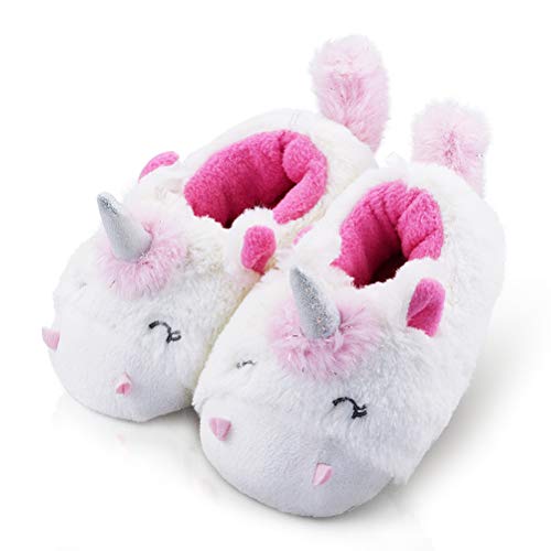 LA PLAGE Kid/Girl's Animals House Slippers Fleece Wave-like Cozy Soft Unicorn Slippers Cute 8-9 US Unicorn