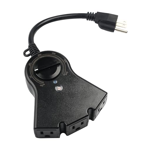 BN-LINK Outdoor Timer with Photocell Light Sensor Waterproof Outdoor 24 Hour Countdown Timer(2, 4, 6 or 8 Hours Mode), 3 Grounded Outlets for Home and Garden, Black (No Remote Control)