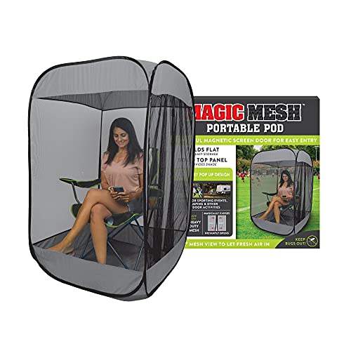 Magic Mesh Personal Portable Pod Modular Design, See-Through Mesh, Lets Fresh Air in, Pops Up in Seconds, Magnetic Door Panel, Fits One Adult & Folding Chair- 59' x 37.4' x 37.4'