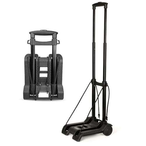 Acroma Folding Luggage Cart with 2 Elastic Ropes, 77 lbs Portable Hand Truck, 2-Wheeled Utility Dolly Cart Ideal for Travel, Moving, Shopping, Office Use and More