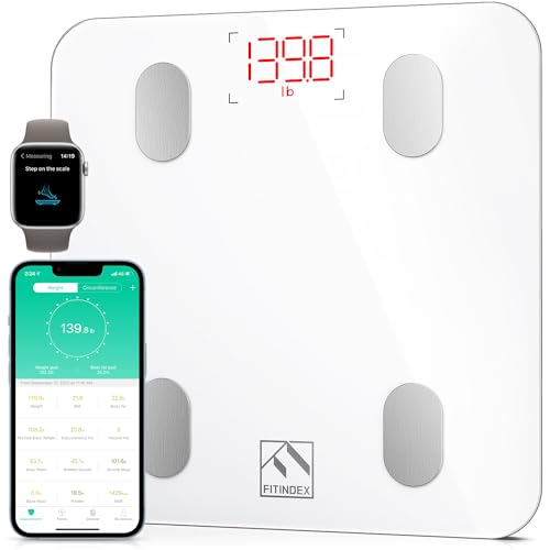 FITINDEX Smart Scale for Body Weight, Digital Bathroom Scale with BMI, Body Fat, Muscle Mass, 13 Body Composition Analyzer, Sync APP for Health Monitor, 400lb - White, Father's Day Gift