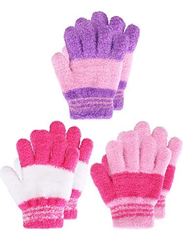 EBOOT Kids Gloves Full Fingers Knitted Gloves Warm Mitten Winter Favor for Little Boys and Girls(Color Set 4,4-7 Years Size,3 Pairs