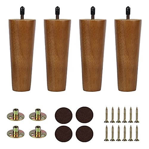 MEETWARM 6 inch Wood Sofa Legs Round Tapered Replacement Furniture Leg, Mid-Century Modern Couch Legs for Armchair, Nightstand, Dresser, Chest of Drawers, Cabinet, Set of 4 (Walnut)