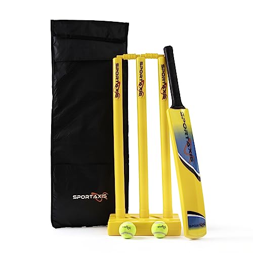 SPORTAXIS Premium Backyard Cricket Set - Beach Cricket - Set Includes 1 Bat, 2 Balls, Stumps with Stand & Bails - Comes with Carry Bag - Perfect for Outdoor Sports & Beach Play