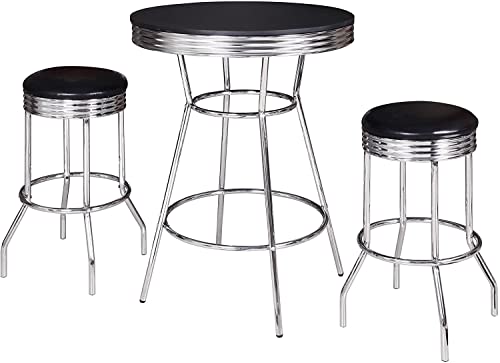 Bluewave Remington 3 Piece Pub Table Set - Chrome and Black