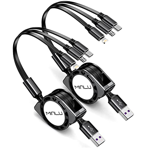 Multi Charging Cable [2Pack 4Ft] 3 in 1 Retractable Fast Charger Cable Multi Charging Cord USB Cable Adapter with Lightning/Type C/Micro USB Port for Cell Phones/iPhone/Samsung Galaxy/Tablets & More