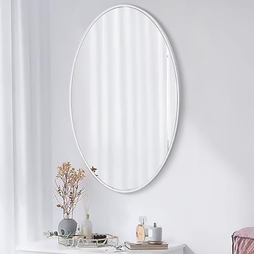 SCWF-GZ 20x30 Oval Mirror Round Full Length Wall Mounted Hanging or Against Wall Metal Frame Dressing Make-up Mirrors for Entryway Bedroom Bathroom Living Room 30 20 inch Silver