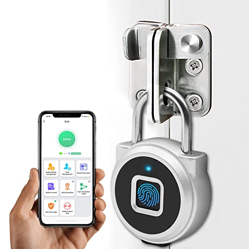 Fingerprint Lock, Pothunder Smart Padlock, Bluetooth Lock, Small Gate Lock with Keyless, Weatherproof Outdoor Lock for Gym, School, Suitcase, Cabinet, Luggage, Storage