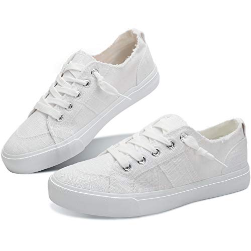 Obtaom Women's Play Fashion Sneaker White Linen and Leopard Canvas Slip on Shoes (White US09)