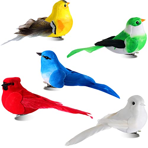 5 Pieces Artificial Birds Fake Birds Halloween Pirate Parrot Feathered Birds Parrot Figure Decor for Craft Jungle Garden Home Ornament Decoration, Assorted Colors (Bird)