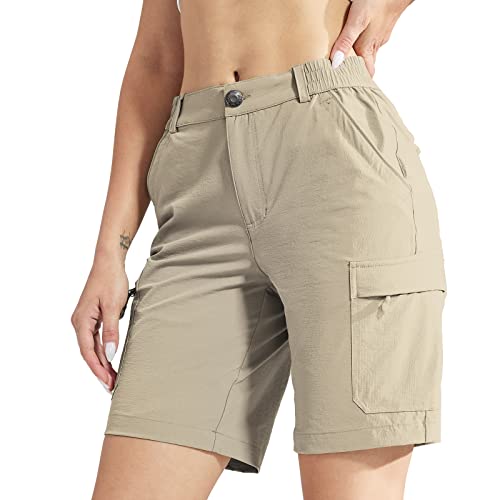 MIER Women's Hiking Cargo Shorts Quick Dry Stretchy Summer Shorts with 6 Pockets, Water Resistant and Lightweight, Rock Grey, 10
