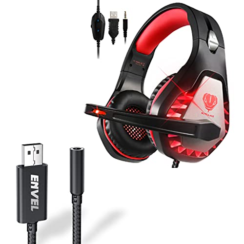 ENVEL USB Sound Card+Gaming Headset with Microphone for PC PS4 PS5 Nintendo Switch Xbox One X S
