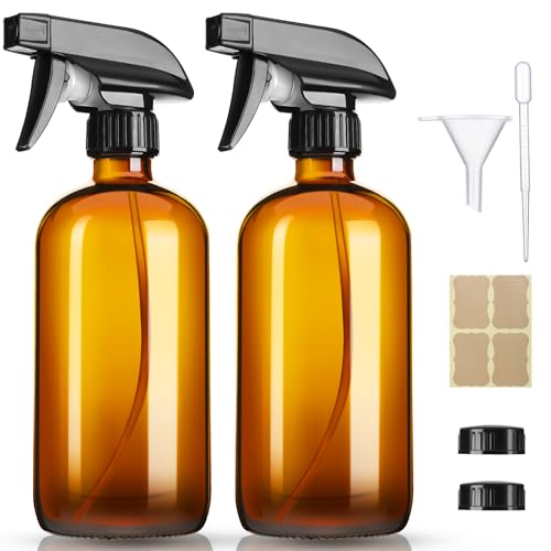 GIVAMEIHF 16oz Amber Glass Spray Bottles,2 Pack Glass Spray Bottles Refillable Empty Bottle with Adjustable Nozzle,Spray Bottle for Essential Oils,Cleaning,Pets,Hair Mister