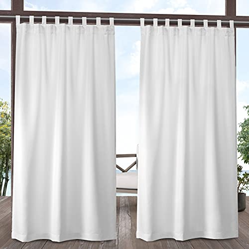 Exclusive Home Cabana Solid Indoor/Outdoor Light Filtering Hook-and-Loop Tab Top Curtain Panel, 54'x96', Winter White, Set of 2