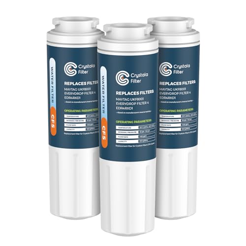 Crystala Filters UKF8001 Compatible with Everydrop Filter 4, EDR4RXD1, Whirlpool Refrigerator Water Filter 4, 4396395, Maytag UKF8001AXX, UKF8001AXX-750, 46-9006, Puriclean II, PH21500, Pack of 3