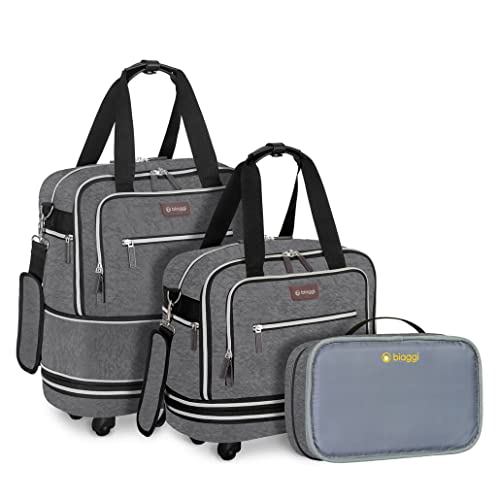 Biaggi Zipsak Boost! As Seen on Shark Tank - Foldable Underseat Carry-On with Wheels, Handle, and Packing Cube - Expands to Full Size Carry-On (Grey)