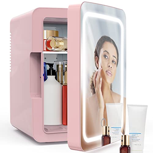 PERSONAL CHILLER 6.2L Mini Fridge Cooler and Warmer with LED Lighted Mirrorr, Portable Mini Fridge for Makeup, Skincare, Snacks, Bedroom Vanity & More