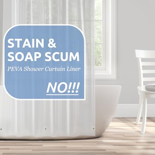 downluxe Waterproof Clear Shower Curtain Liner - PEVA Lightweight Plastic Shower Liner with 3 Magnets, Shower Curtains for Bathroom, 72' x 72', Clear