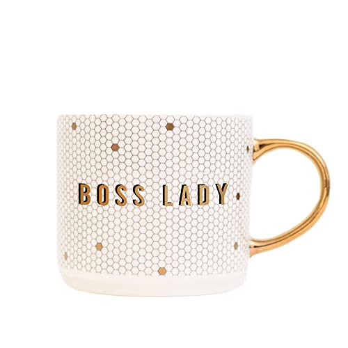 Sweet Water Decor Tile Coffee Mugs | Novelty Coffee Mugs | 17oz Gold Handle Coffee Cup | Microwave & Dishwasher Safe | Cute Coffee Mug | Birthday Gift (Boss Lady)