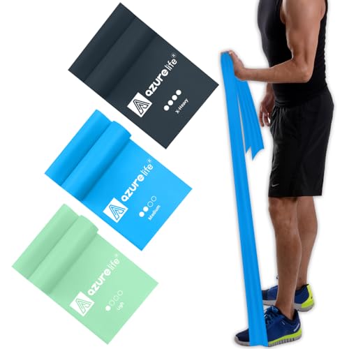 A AZURELIFE Resistance Bands Set, Professional Non-Latex Elastic Exercise Bands, 5 ft. Long Stretch Bands for Physical Therapy, Yoga, Pilates, Rehab, at-Home or The Gym Workouts, Strength Training