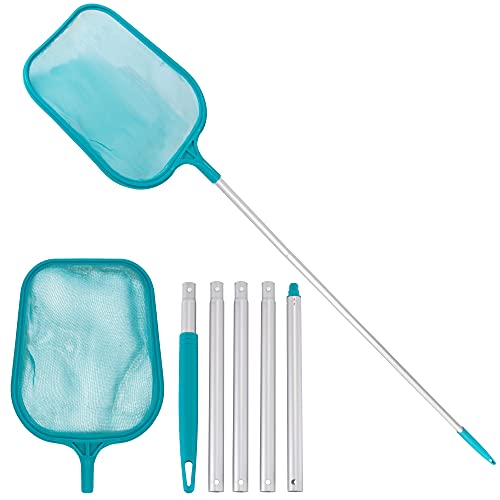 U.S. Pool Supply Swimming Pool 4 Foot Leaf Skimmer Net with 4 Connecting Aluminum Pole Sections - Fine Mesh Netting for Fast Cleaning of Debris - Clean Spas & Ponds