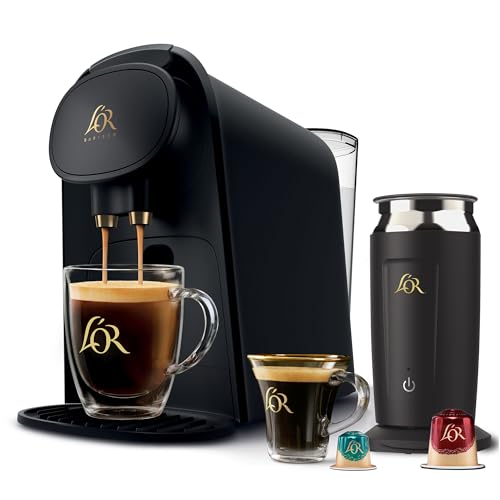 L'OR Barista System Coffee and Espresso Machine Combo with Frother and 30 Coffee Capsules, Black