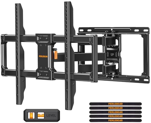 Perlegear UL Listed Full Motion TV Wall Mount for Most 42–84 inch Flat Curved TVs up to 132 lbs, 12″/16″ Wood Studs, Bracket with Articulating Arms, Swivel, Tool-Free Tilt, Max VESA 600x400mm PGLF12