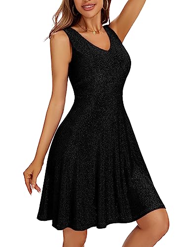 DRESSTELLS Women's Cocktail Party Sparkly Dress 2024, Retro Glitter Prom Graduation Dress, Casual Vintage Bridesmaid Wedding Guest, Skater Sequin Midi Dress Black XL