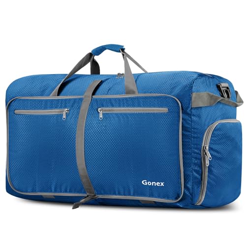 Gonex 150L Large Foldable Travel Duffle Bag with Shoes Compartment, Packable Lightweight Water Repellent Duffel Bag for Camping Gym Weekender Bag Deep Blue
