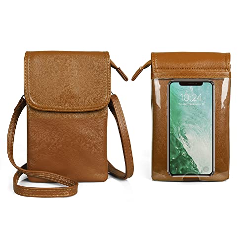 Belfen Crossbody Bags for Women, Small Leather Cross body Cell Phone Wallet Purse with Adjustable Strap-Touchscreen Brown