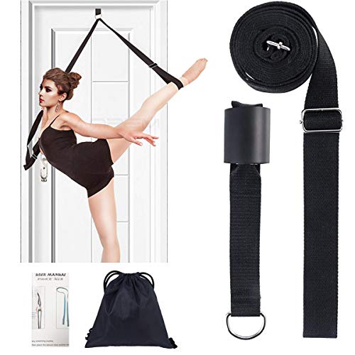 Adjustable Leg Stretcher Lengthen Ballet Stretch Band - Easy Install on Door Flexibility Stretching Leg Strap Great Cheer Dance Gymnastics Trainer stretching equipment taekwondo Training (black)