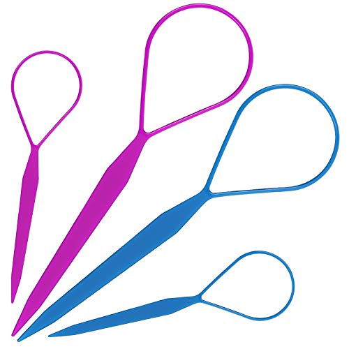Teenitor 2 Pairs Hair Tail Tools, Hair Braid Accessories Ponytail Maker,French Braid Tool Loop for Hair Styling, 4pcs, 2 Colors