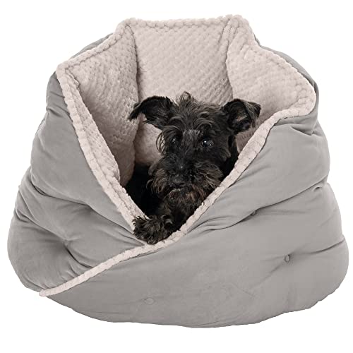 Furhaven 24' Round Pet Bed for Indoor Cats & Medium/Small Dogs, 100% Washable, For Pets Up to 35 lbs - Minky Plush & Velvet Hug Bed - Silver Gray, 24-inch