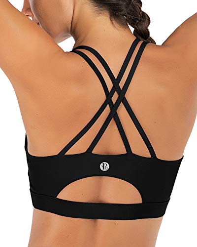 RUNNING GIRL Strappy Sports Bra for Women, Sexy Crisscross Back Medium Support Yoga Bra with Removable Cups(WX2354 Black,M)